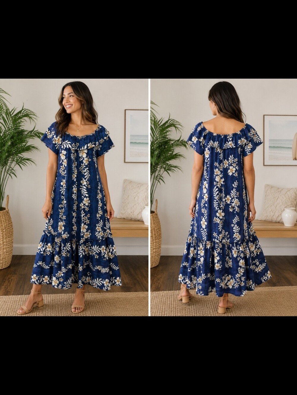 Vintage Jade Fashions Made In Hawaii Blue Floral Cotton Maxi Dress Size S - Picture 12 of 12